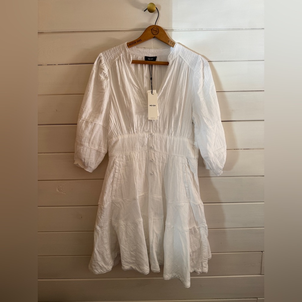 NWT ME+EM Cheesecloth Fit & Flare Short Dress Sz US 8 Soft White